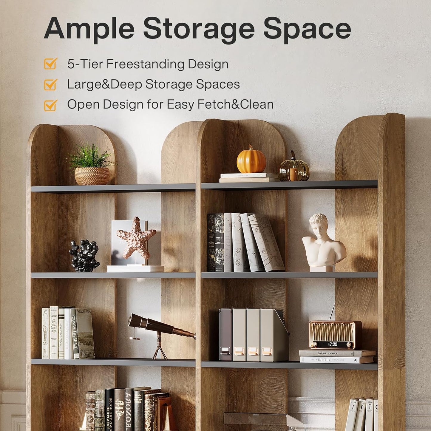 70.87-Inch Tall Farmhouse 5-Tier Brown Open-Shelves Bookcase-4