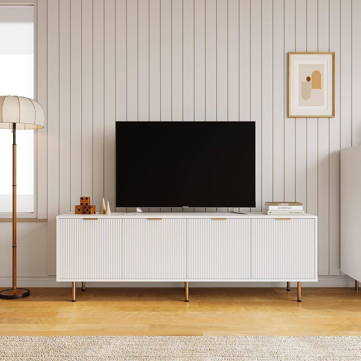 White EightyInch Mid Century Modern TV Entertainment Center-3
