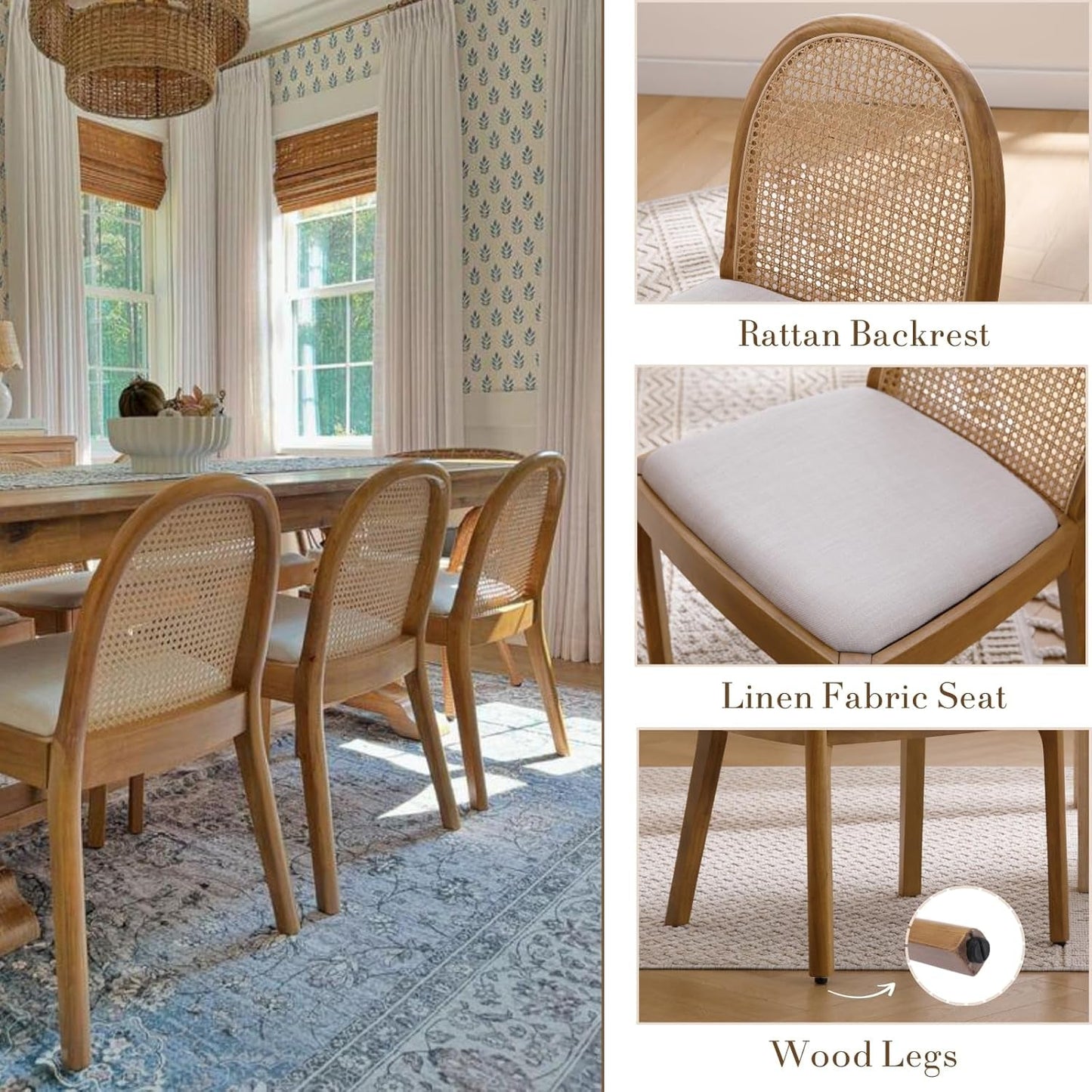 Beige Rattan Dining Chairs Featuring Contemporary Wood-3
