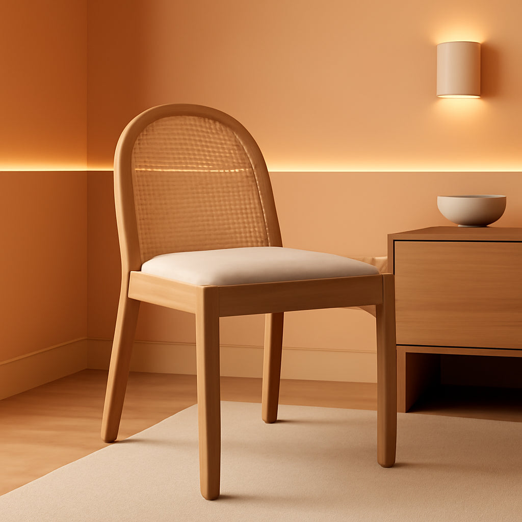 Beige Rattan Dining Chairs Featuring Contemporary Wood-0