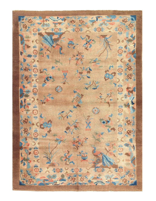 Canvello Genuine Handmade Rug Light Brown Vintage Chinese Art Deco Area Rug for Living Room Home Decor Antique Rug - 4'1'' X 5'11''-1
