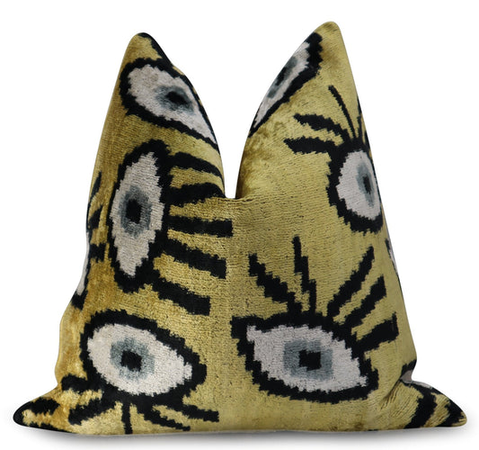 Canvello Handmade Luxury Handmade Velvet Silk Evil Eye Throw Pillow With Down Insert-1