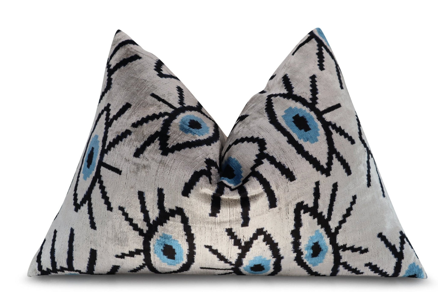 Canvello Silver Black Blue Vegetable Dyed Handmade Turkish Silk Velvet Pillow - A Work of Art-2