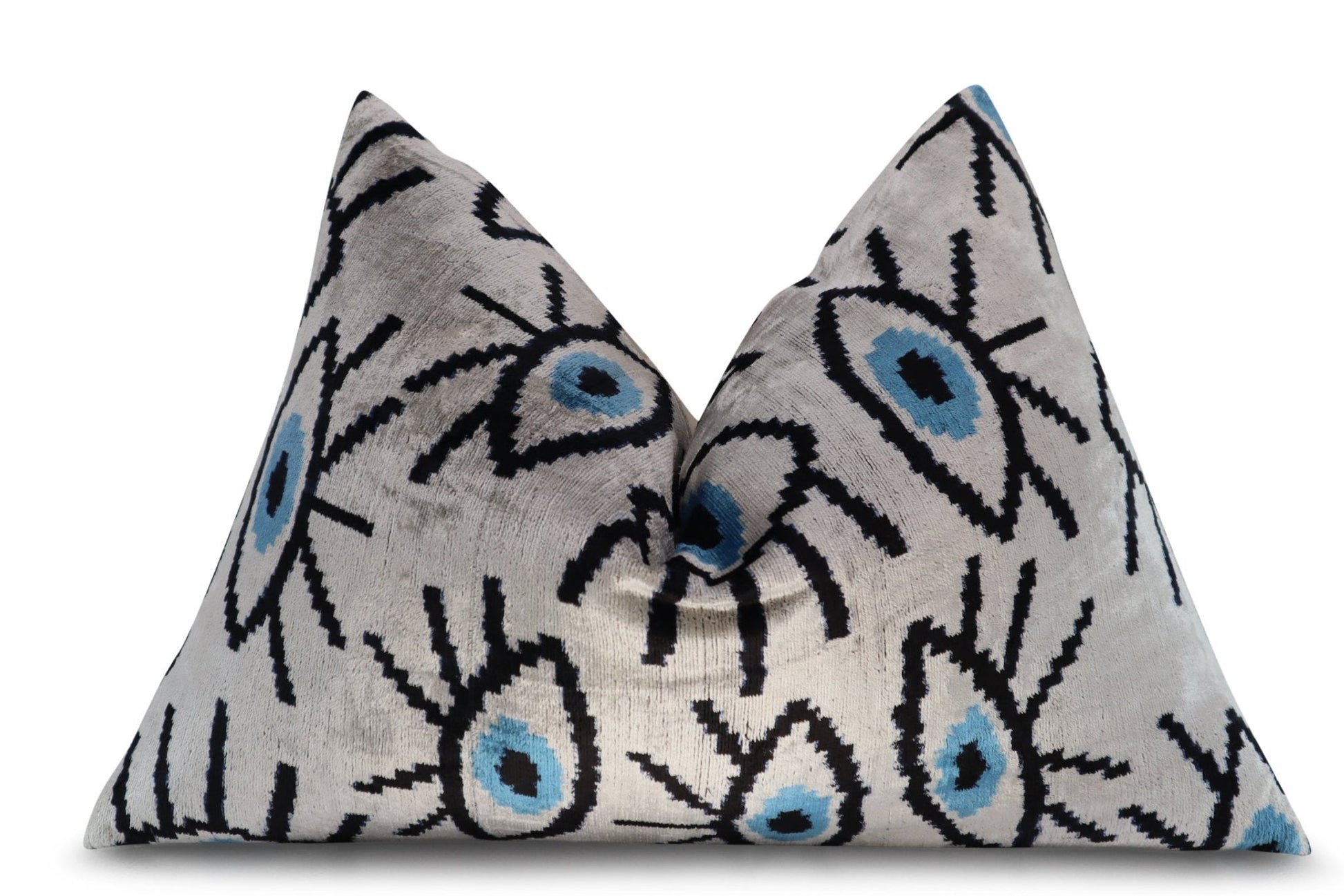 Canvello Silver Black Blue Vegetable Dyed Handmade Turkish Silk Velvet Pillow - A Work of Art-2