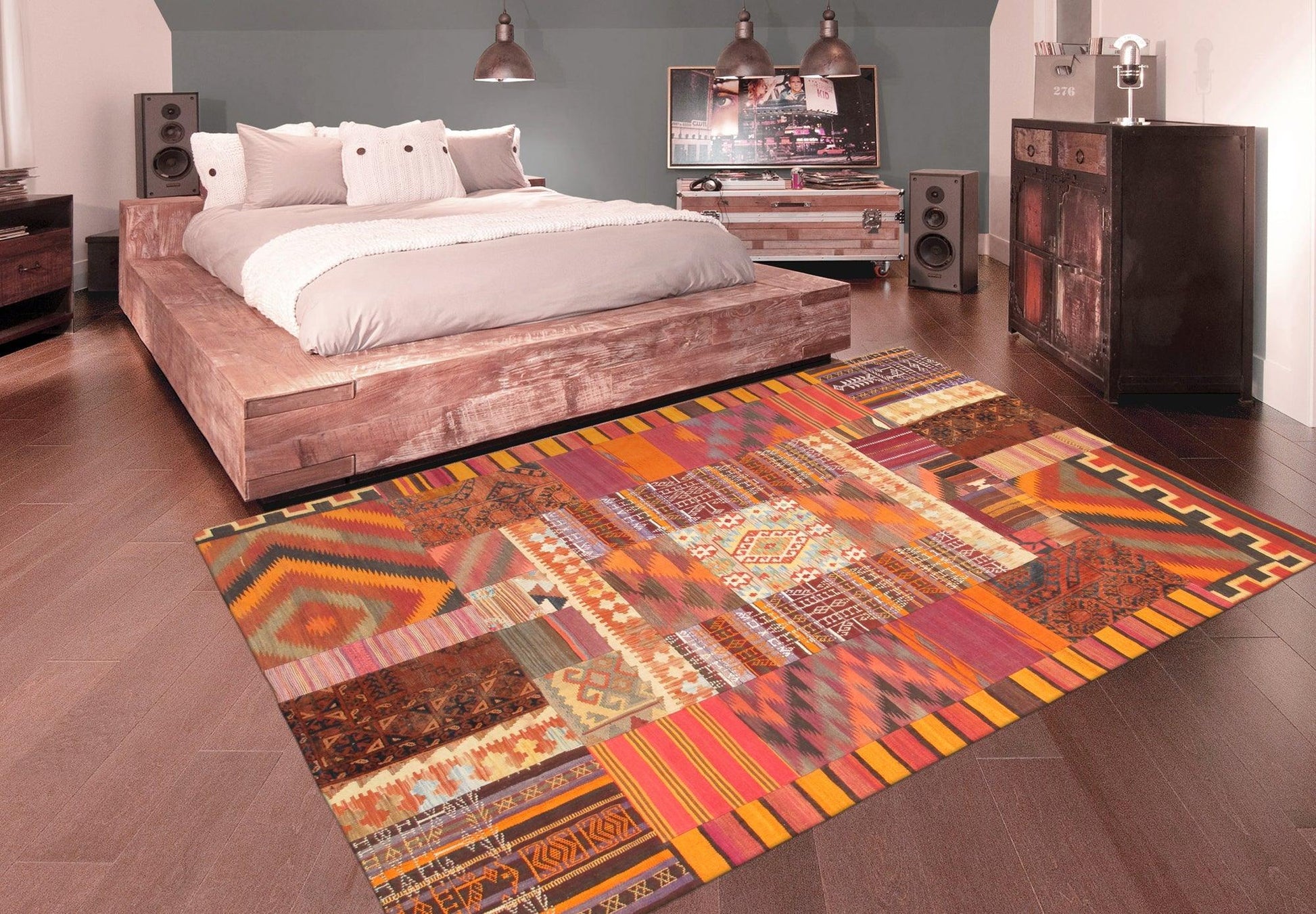 Canvello Vintage Patchwork Multi Lamb's Wool Area Rug- 6'5" X 9'5"-2