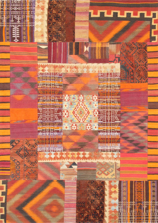 Canvello Vintage Patchwork Multi Lamb's Wool Area Rug- 6'5" X 9'5"-0