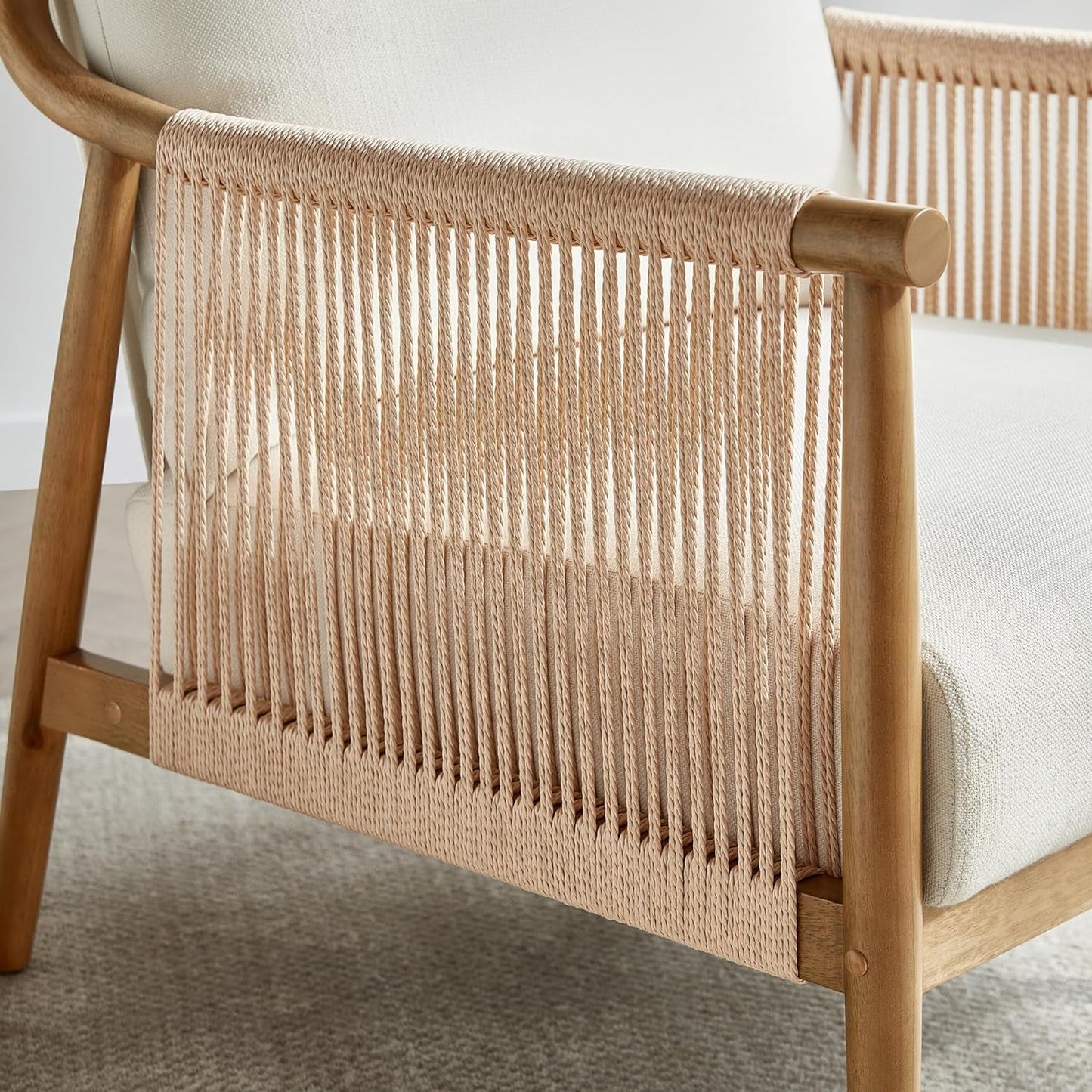 Cream Braided Accent Chairs Set Of 2 For Living Room-3