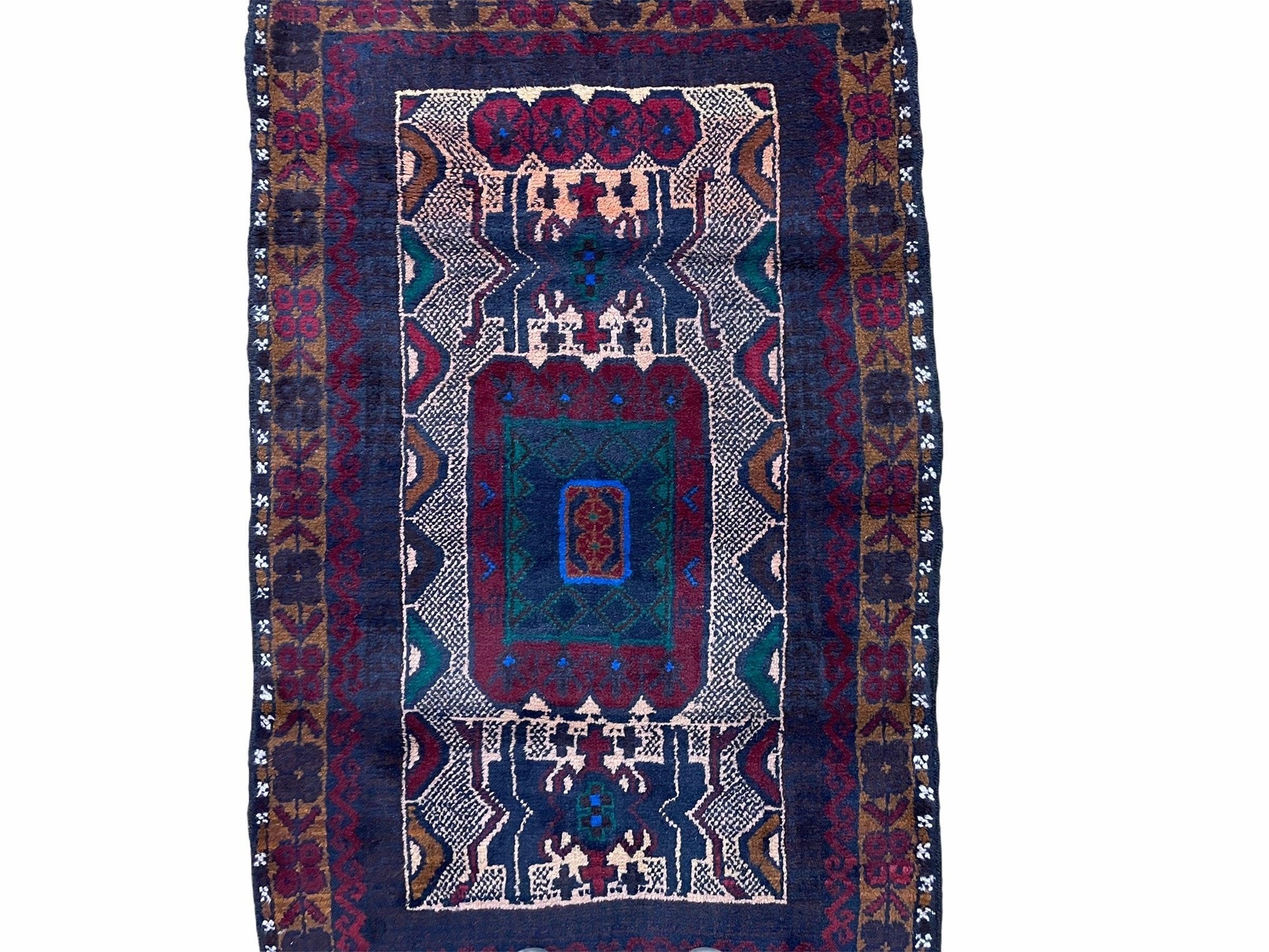 3 X 5 Vintage Handmade Tribal Wool Rug Balouchi Rug Afghan Rug Red Beige Nice-3