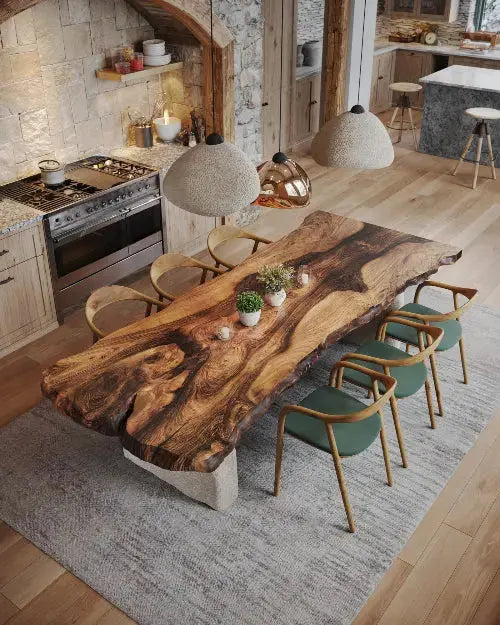 Wabi Sabi Style Luxury Solid Wood Table | Stone Inspired Legs