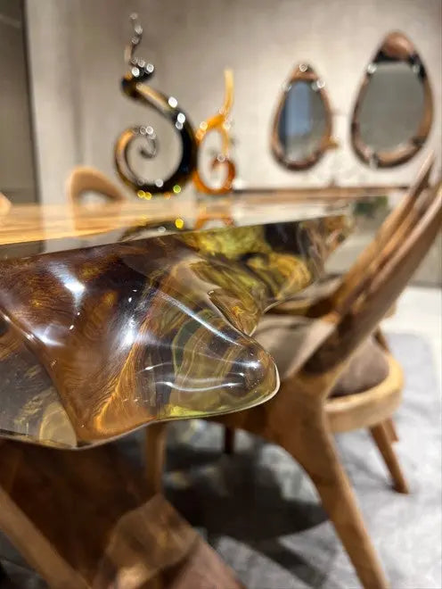 Solid Linden Wood | Natural Look | Epoxy Resin Dining Table