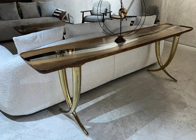 Epoxy Resin Sofa & Console table made of Walnut Wood | Ivory Collection