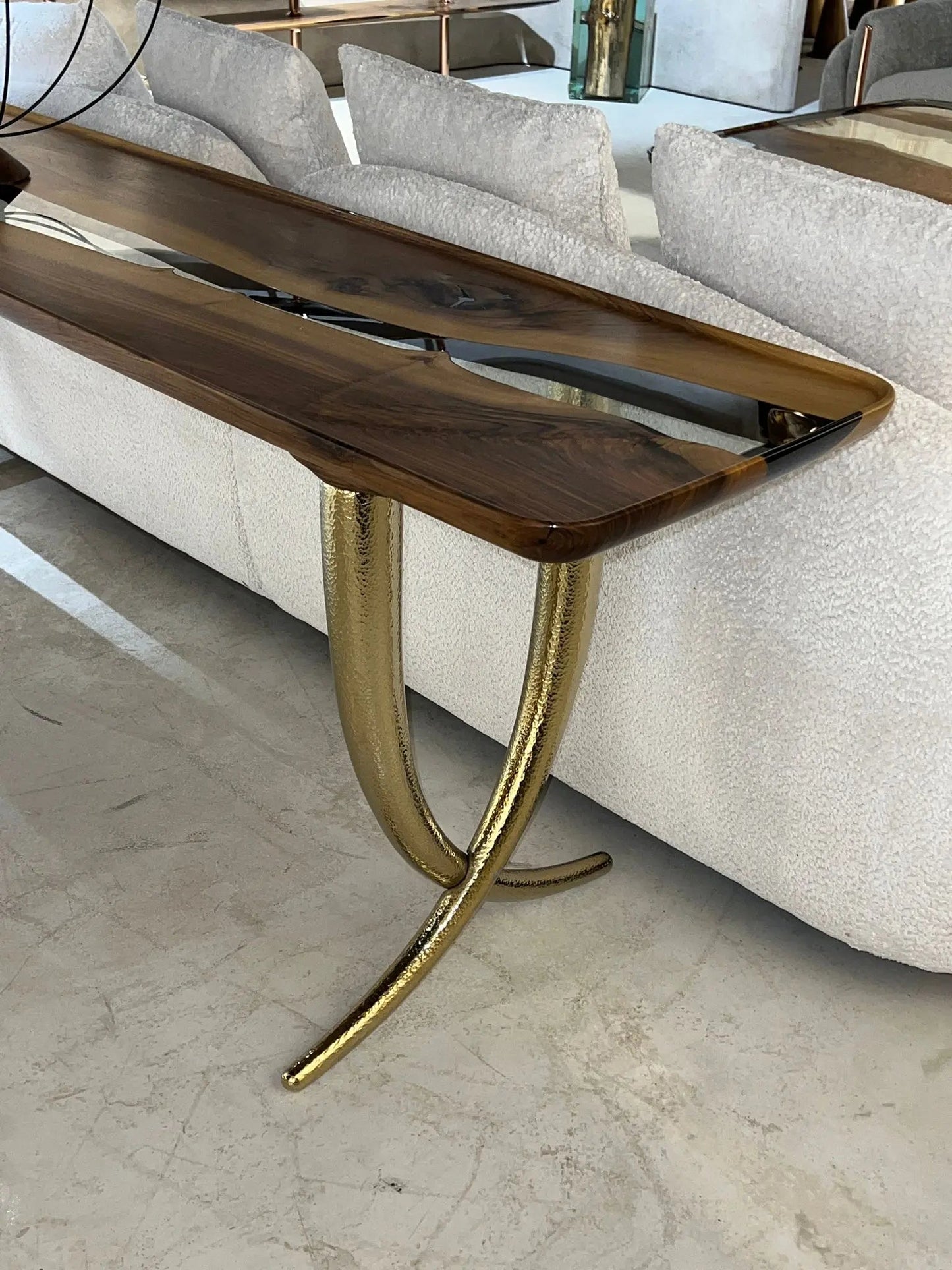 Epoxy Resin Sofa & Console table made of Walnut Wood | Ivory Collection