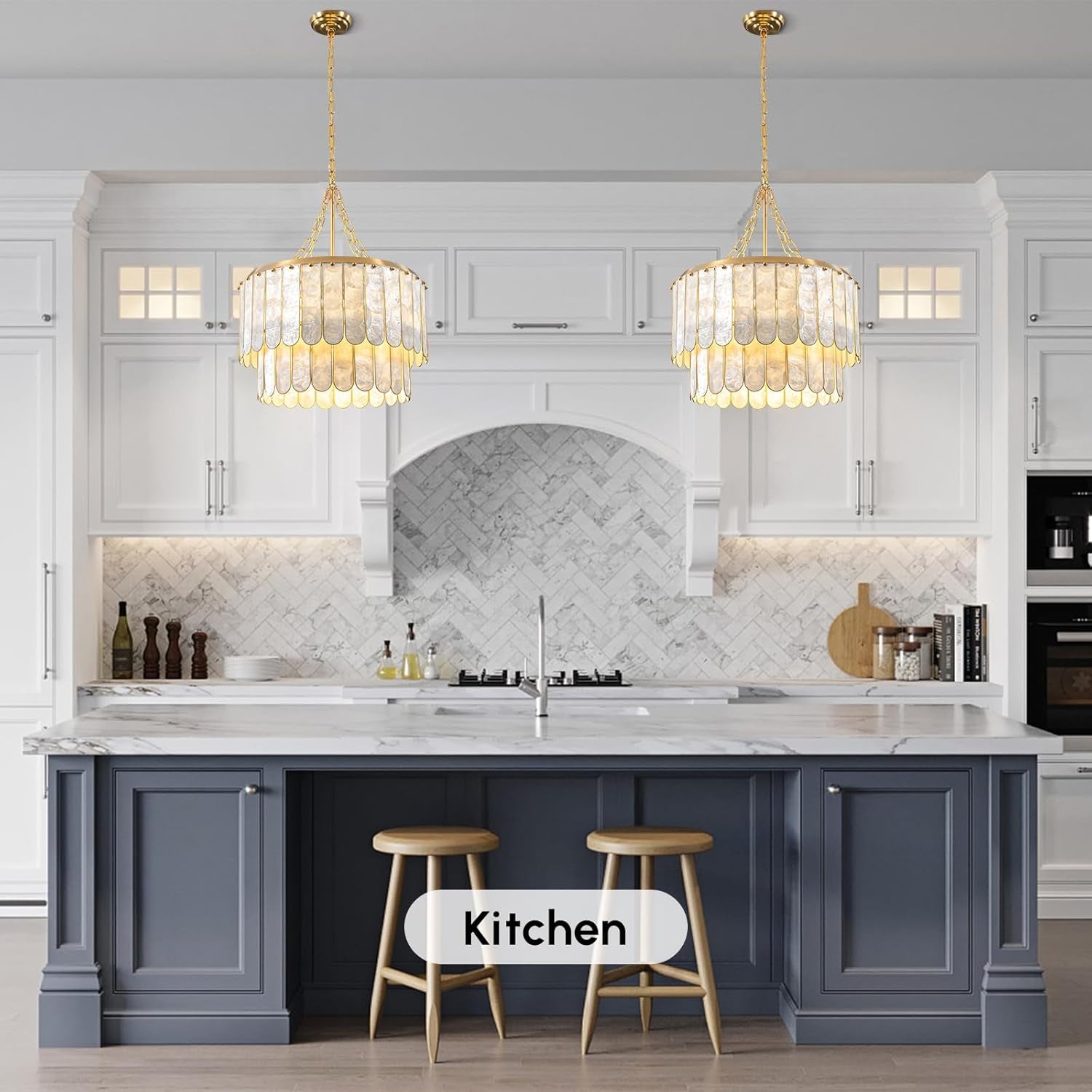 Golden Faceted Shell Chandelier Pendant Lighting Fixture-4