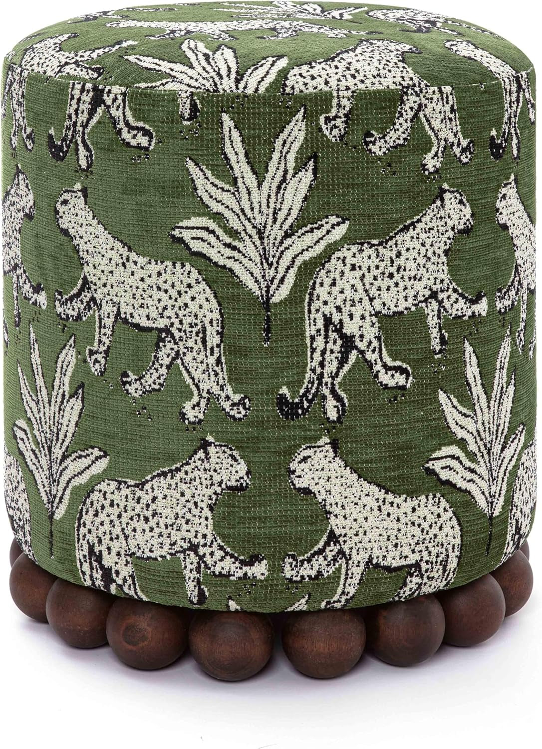 Olive Green Leopard Jacquard Ottoman Room Furniture-3