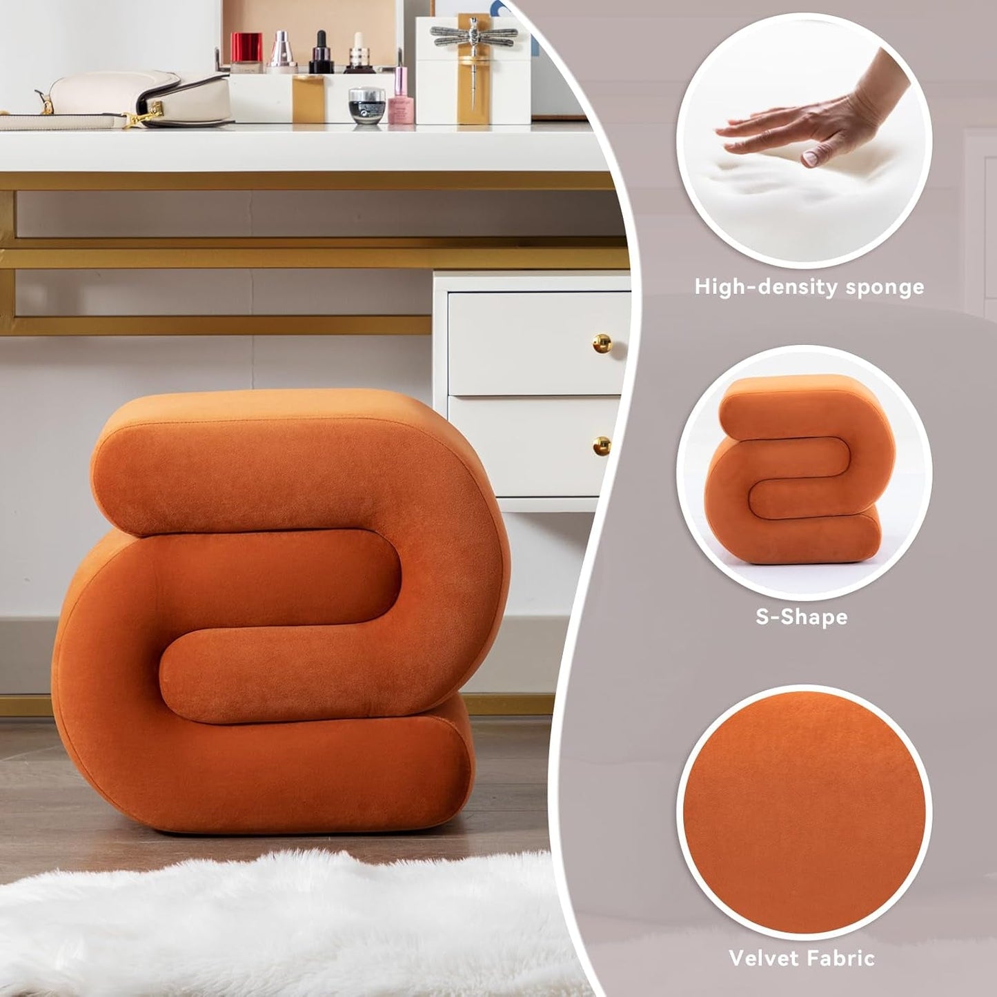 Orange Contemporary S Shape Ottoman