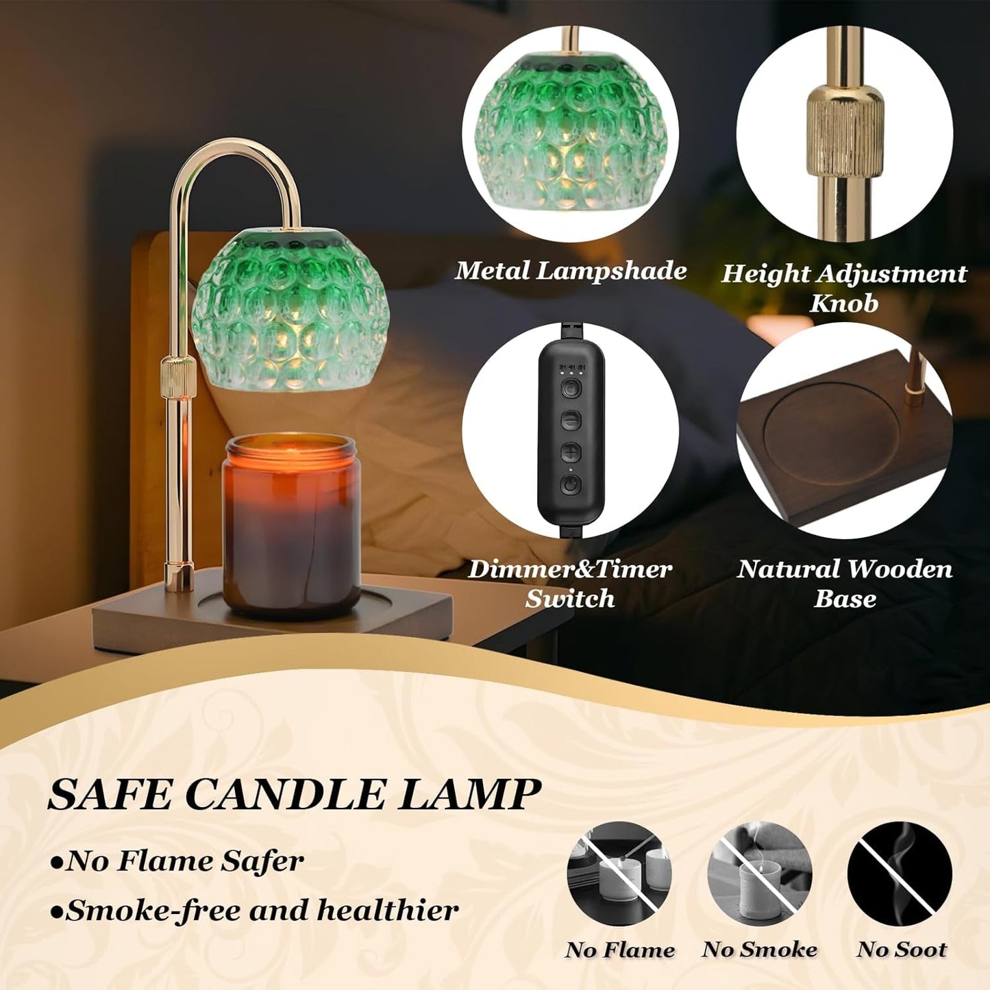 Verdant Emerald Glass Candle Warmer Lamp With Timer-3