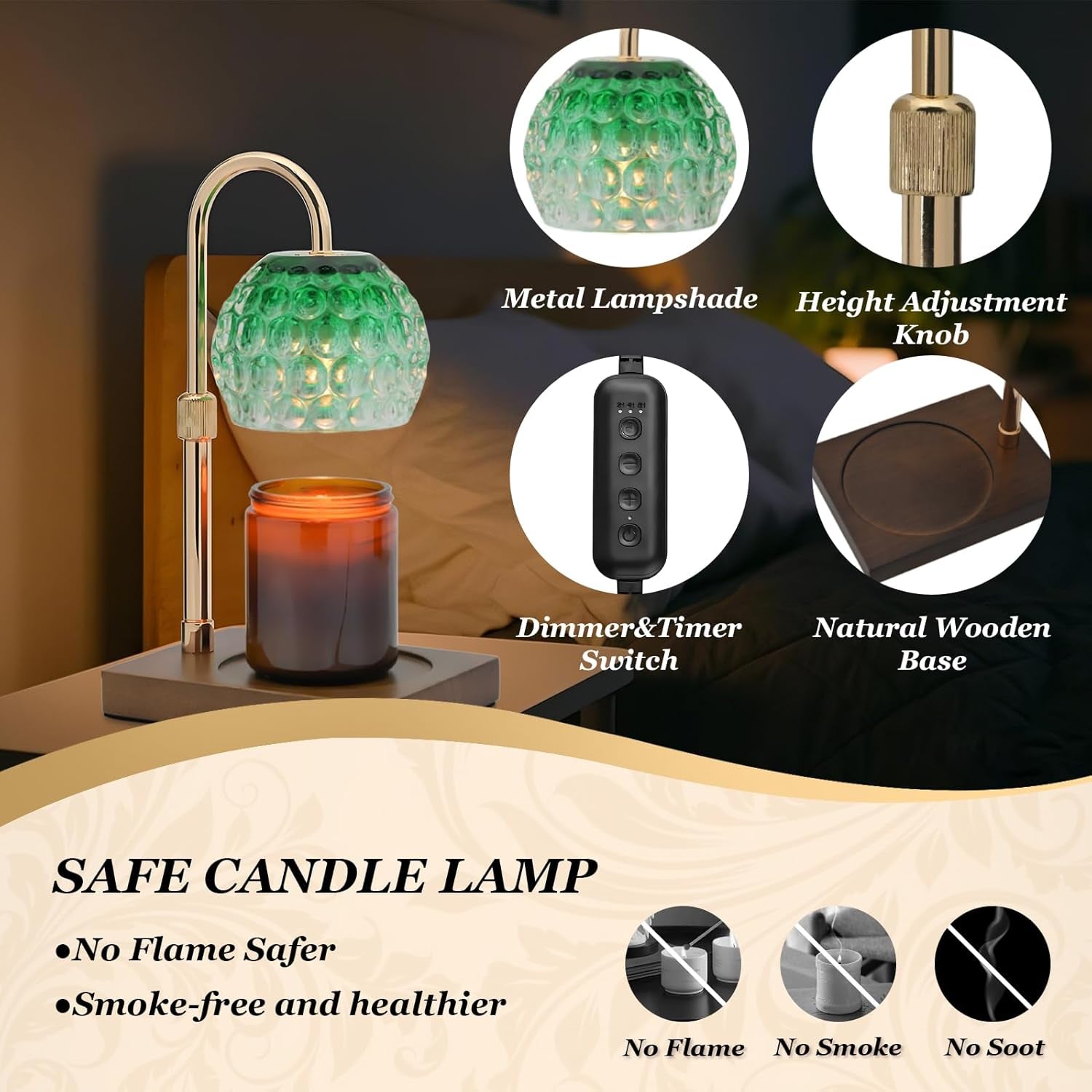 Verdant Emerald Glass Candle Warmer Lamp With Timer-3