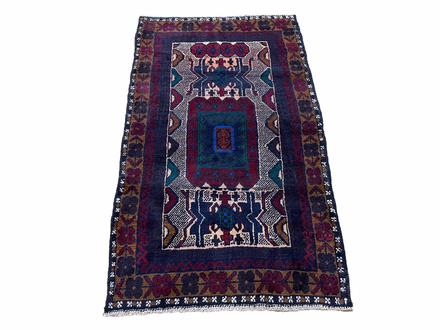 3 X 5 Vintage Handmade Tribal Wool Rug Balouchi Rug Afghan Rug Red Beige Nice-0