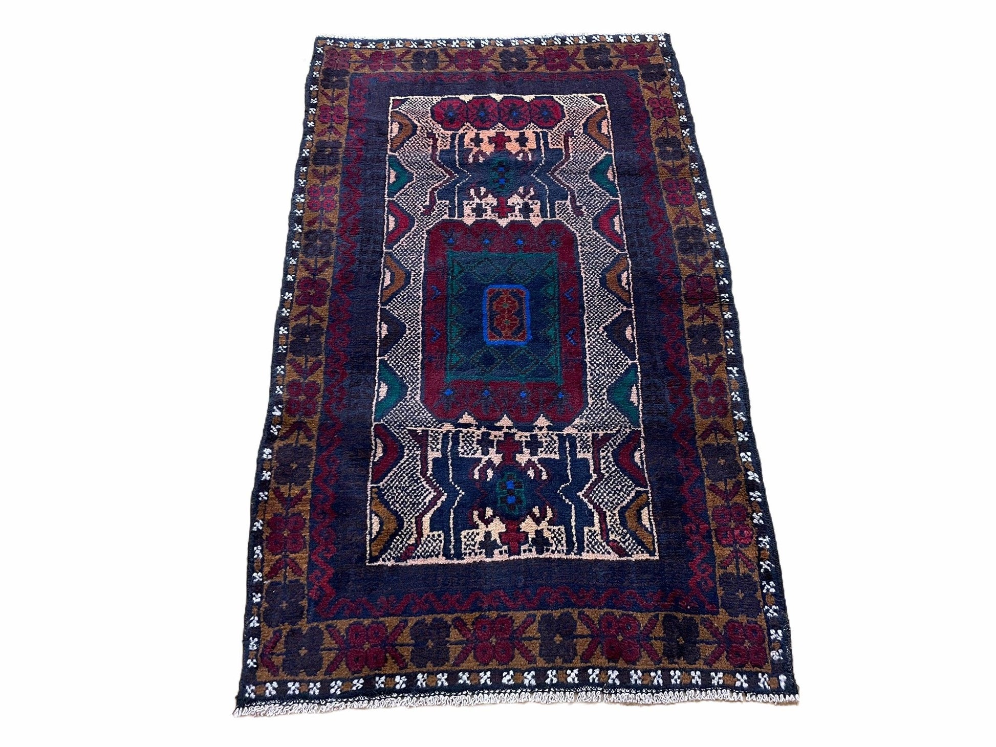 3 X 5 Vintage Handmade Tribal Wool Rug Balouchi Rug Afghan Rug Red Beige Nice-0