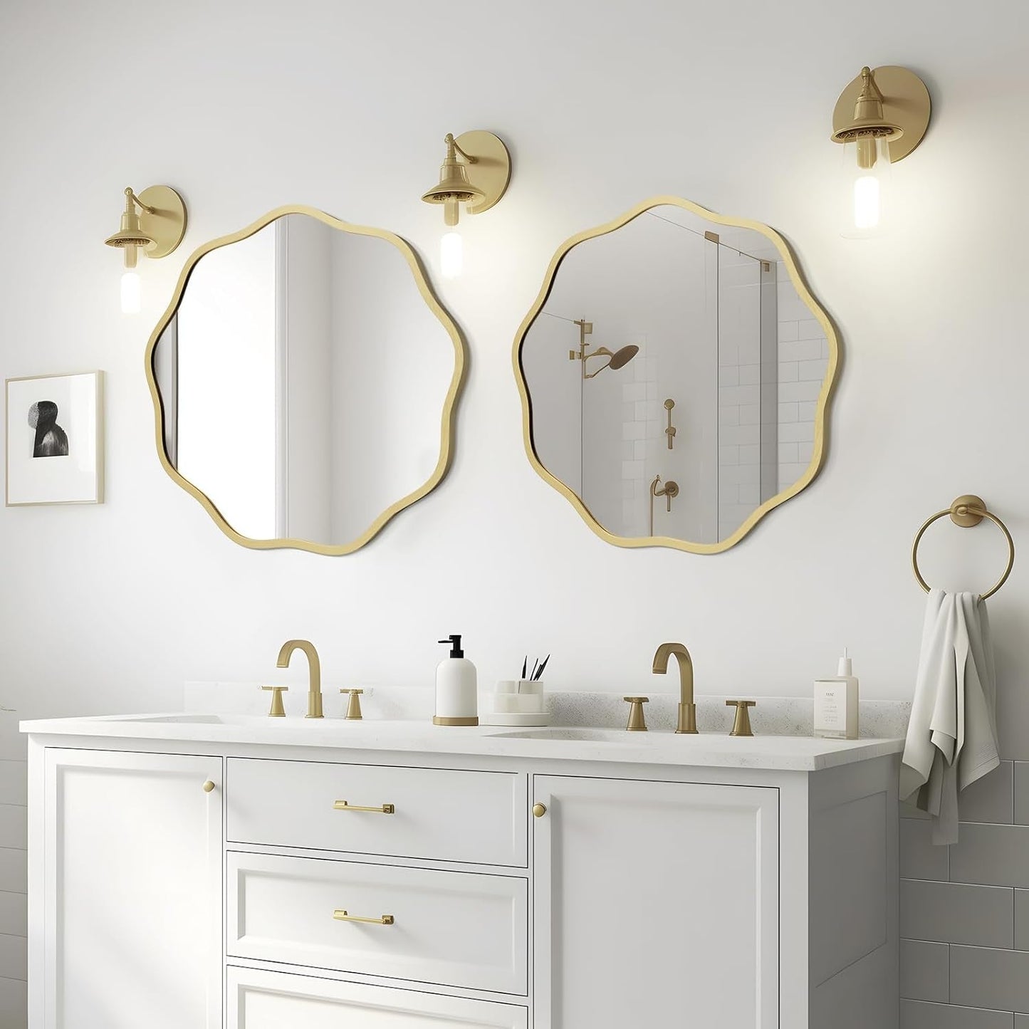 Gold Round Wall Mirror 20 Inch Decorative Home Accent-1
