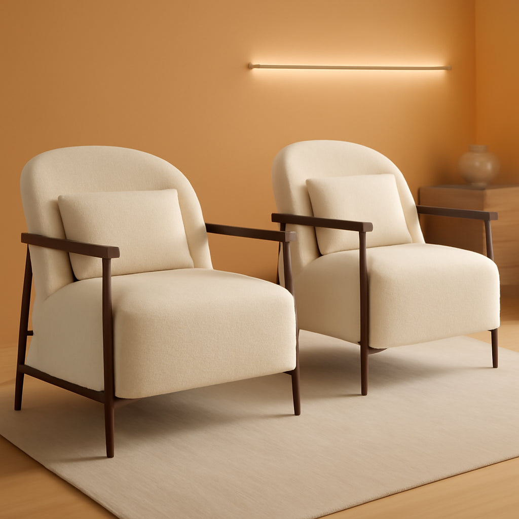 Ivory Faux Sherpa Armchair With Metallic Framework-0