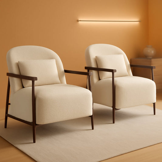 Ivory Faux Sherpa Armchair With Metallic Framework-0