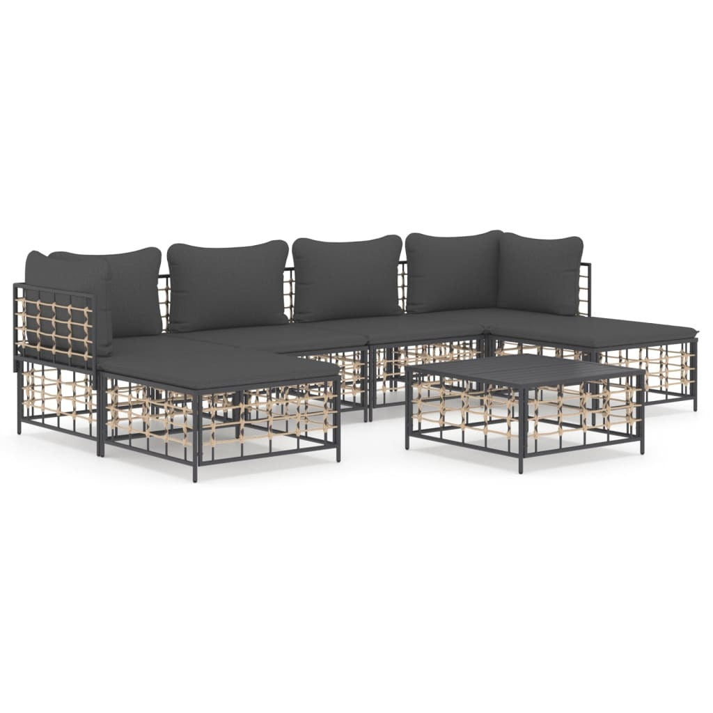 7 Piece Patio Lounge Set with Cushions | Rattan
