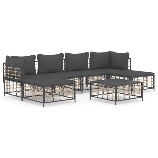 7 Piece Patio Lounge Set with Cushions | Rattan