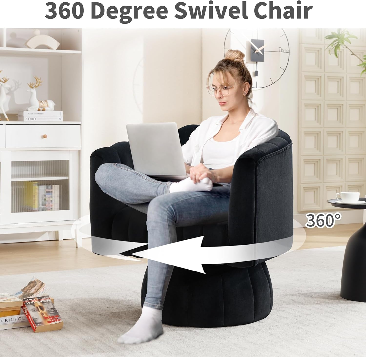 Swivel Armchairs 360Degree Black LivingRoom Pack Duo-2