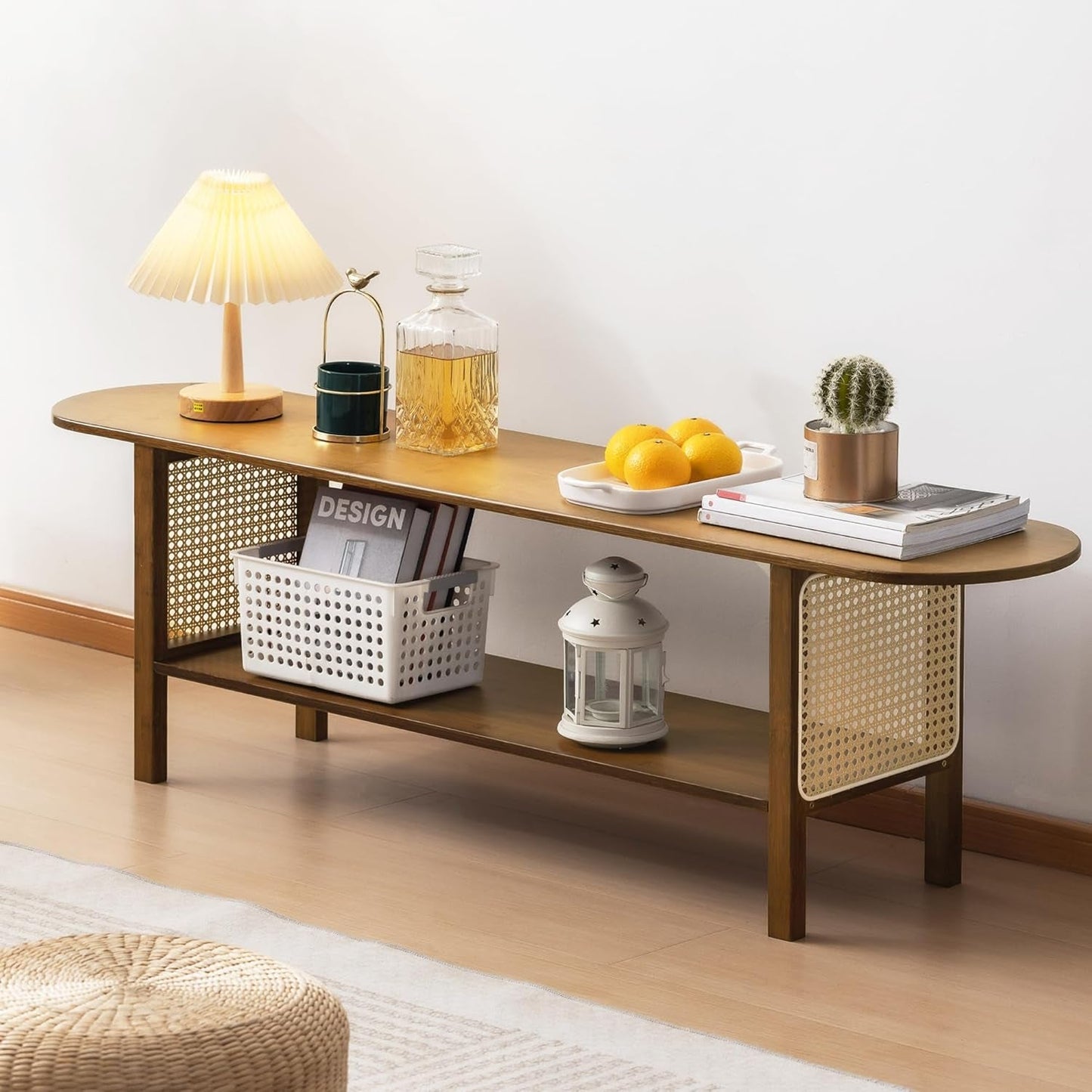 Bamboo TV Stand 65 Inch Walnut Storage Cabinet Storage-2
