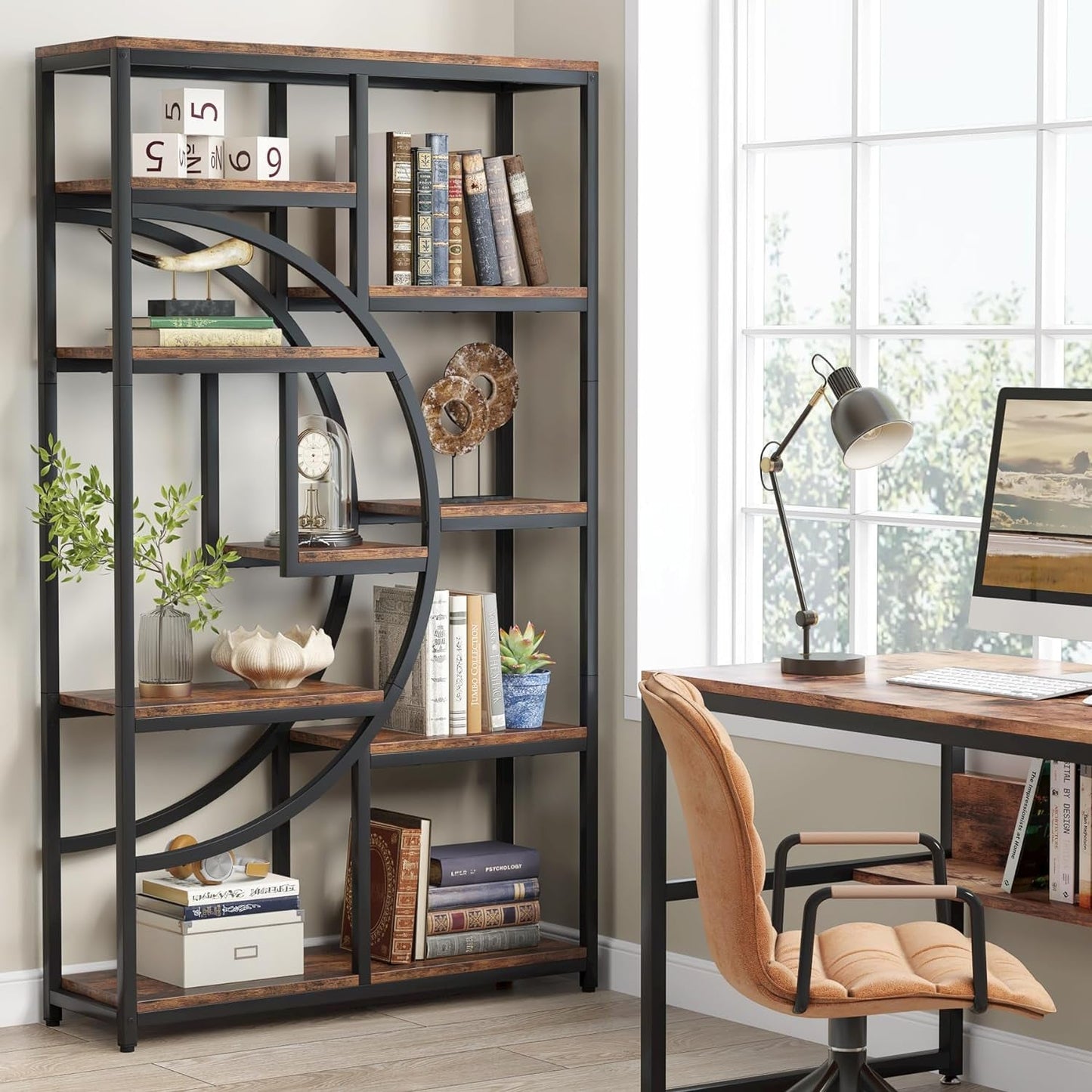 Industrial 5 Tier Bookcase | Brown Rustic Finish