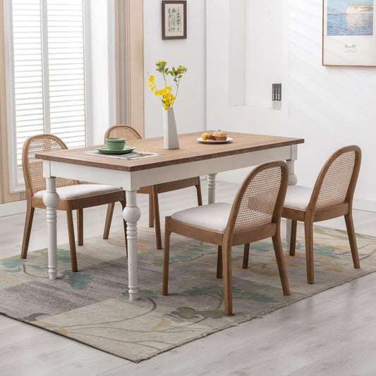 Beige Rattan Dining Chairs Featuring Contemporary Wood-1