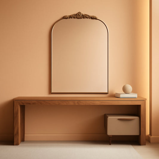 Vintage Baroque Gold Arched Mirror 24" X 36", Ornate Antique Wall Mirror with Metal Frame, Elegant Decorative for Entryway, Living Room, Bedroom, Hallway, or Bathroom Décor-0