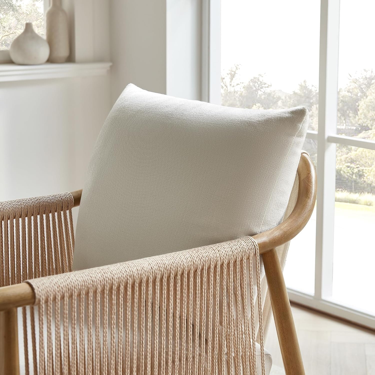Cream Braided Accent Chairs Set Of 2 For Living Room-4