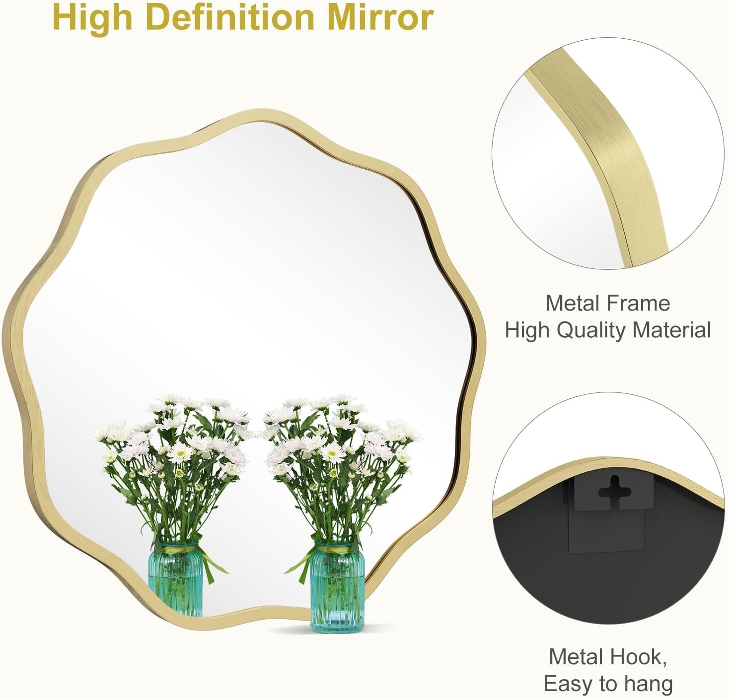 Gold Round Wall Mirror 20 Inch Decorative Home Accent-4