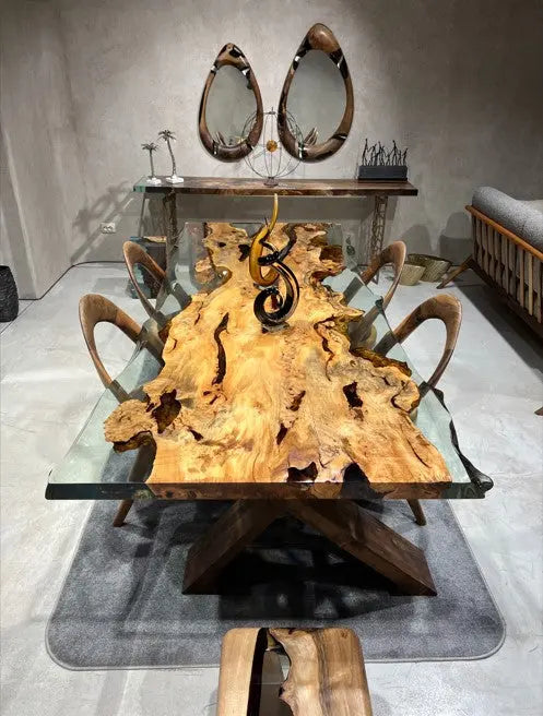 Solid Linden Wood | Natural Look | Epoxy Resin Dining Table