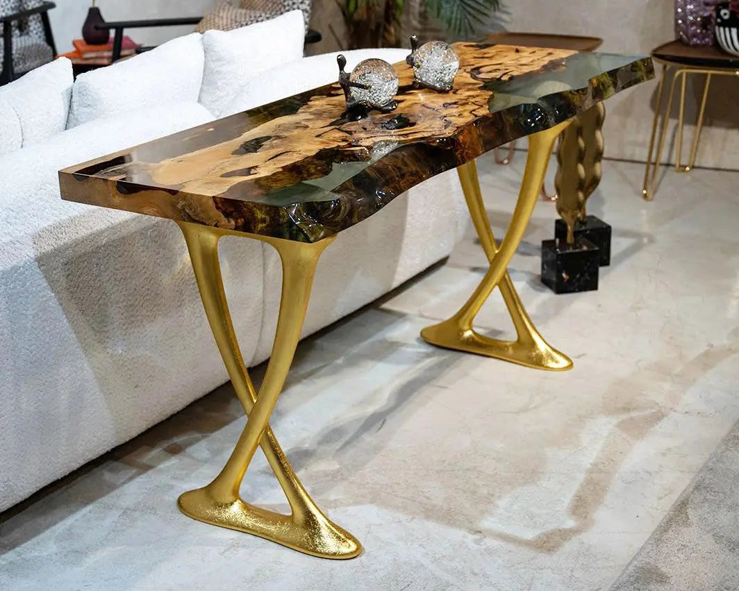 Resin Live Edge Console Table | Linden Wood | Foyer | Entryway