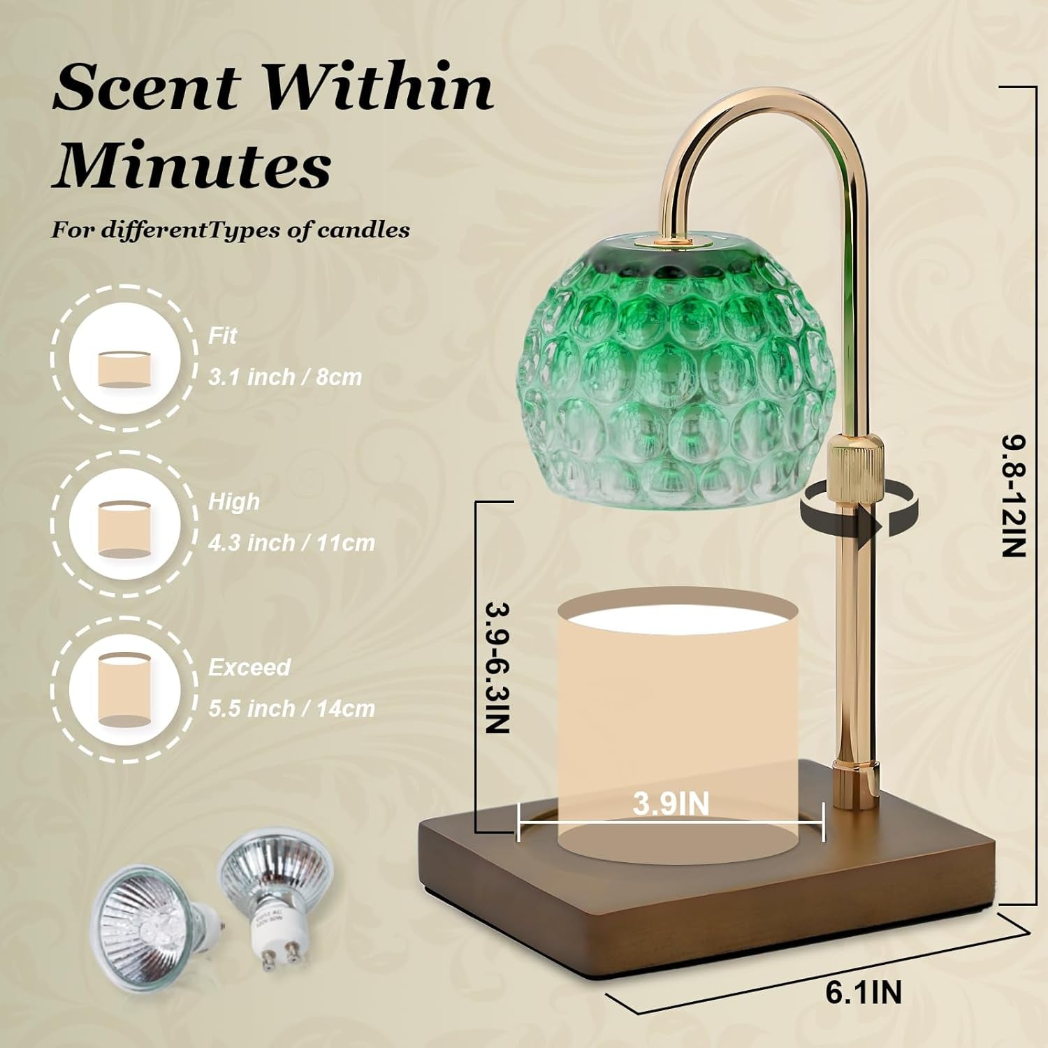 Verdant Emerald Glass Candle Warmer Lamp With Timer-2