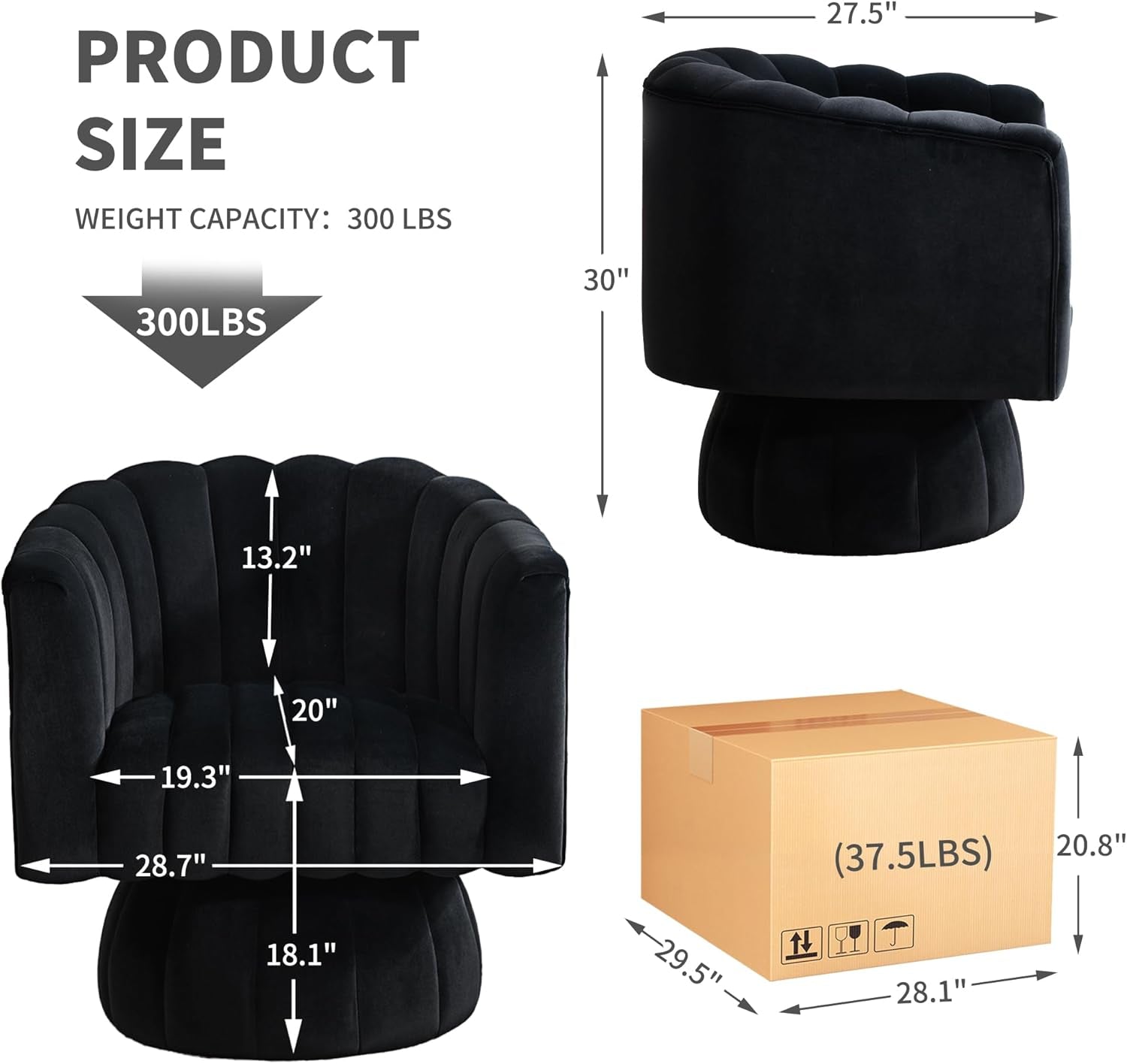 Swivel Armchairs 360Degree Black LivingRoom Pack Duo-1