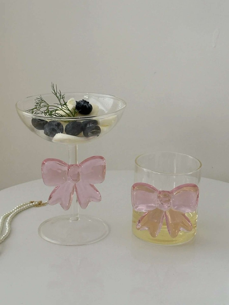 Handmade Cute Whimsical Bow Cup | Set of 2 Glass