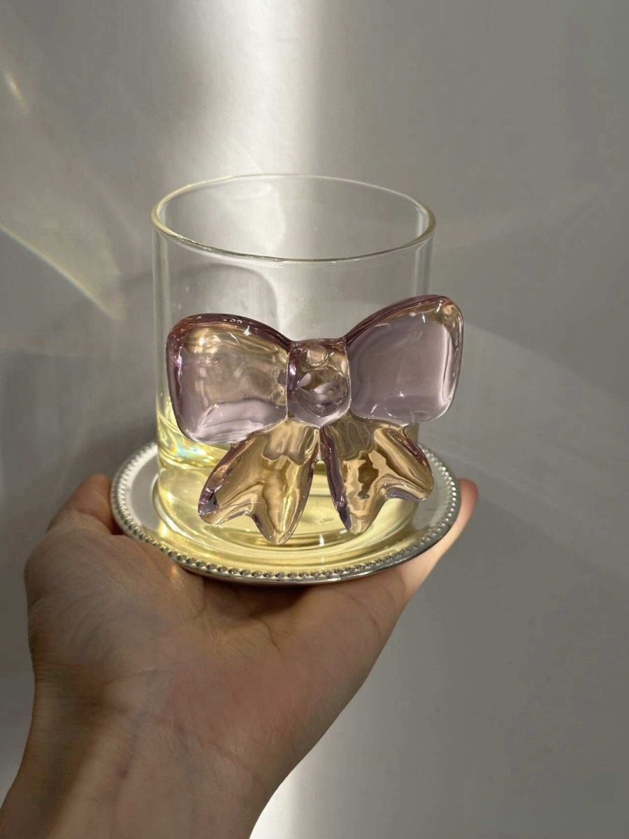 Handmade Cute Whimsical Bow Cup | Set of 2 Glass