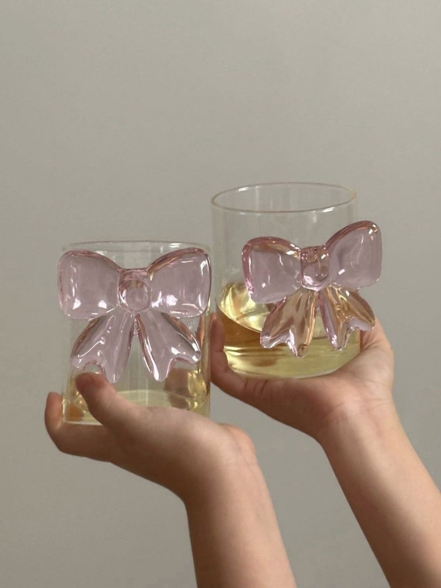 Handmade Cute Whimsical Bow Cup | Set of 2 Glass