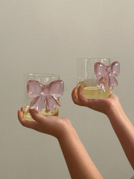 Handmade Cute Whimsical Bow Cup | Set of 2 Glass
