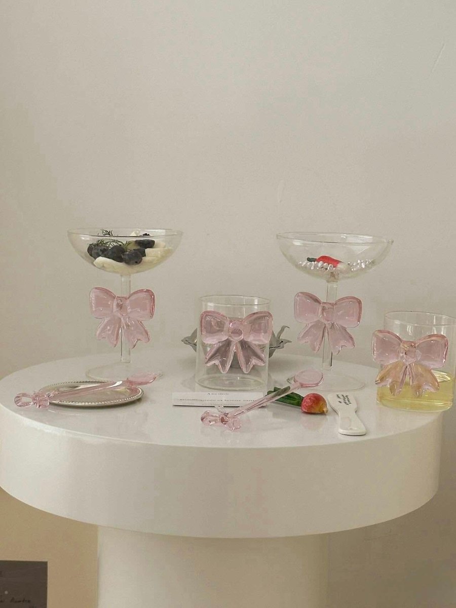 Handmade Cute Whimsical Bow Cup | Set of 2 Glass