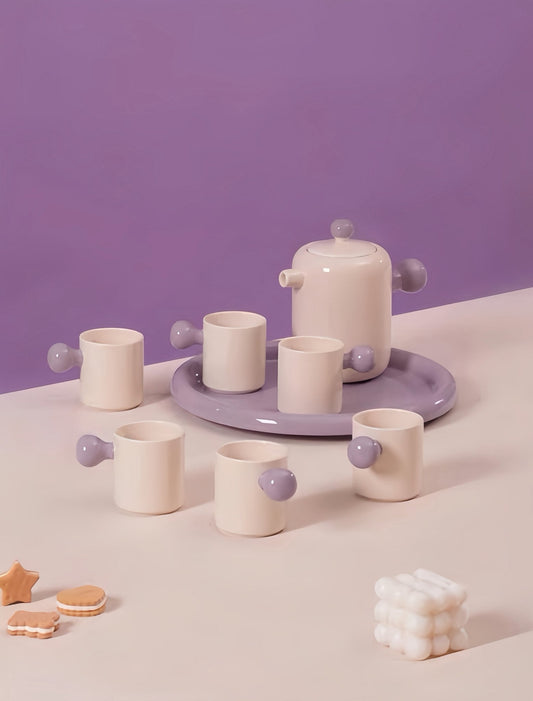 Cute Whimsical Tea Pot & Teacups | Set Of 8 Pcs | Handmade Ceramic
