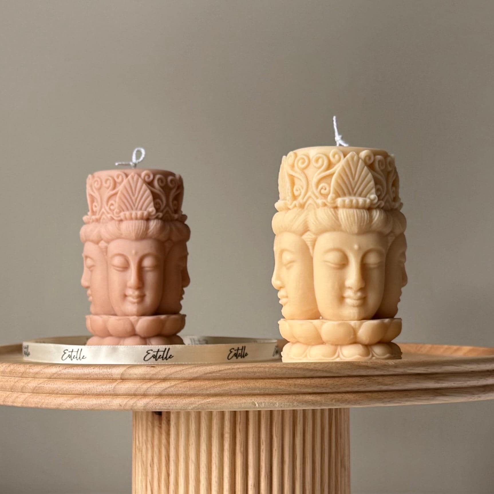 Buddha Face Soy Pillar Candle: Handmade Home Decor-0