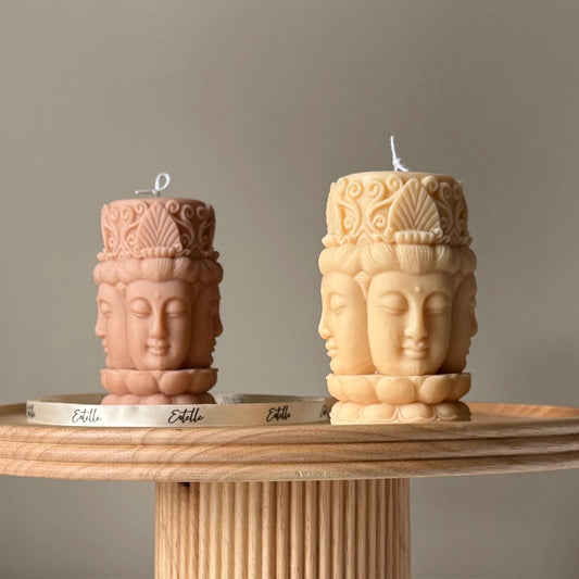 Buddha Face Soy Pillar Candle: Handmade Home Decor-0