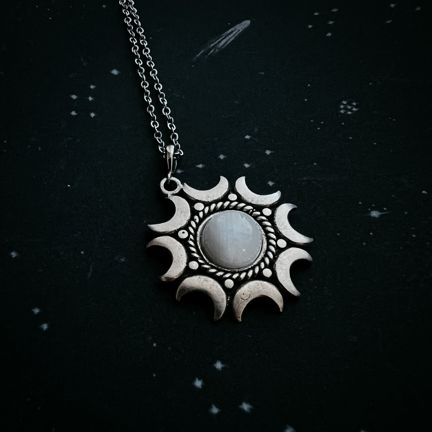 Handmade Lunar Necklace | Rainbow Moonstone Pendant