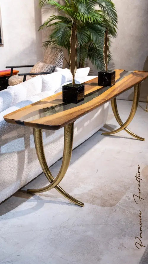 Epoxy Resin Sofa & Console table made of Walnut Wood | Ivory Collection