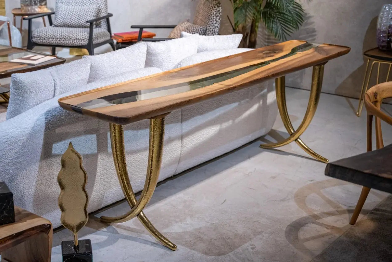 Epoxy Resin Sofa & Console table made of Walnut Wood | Ivory Collection